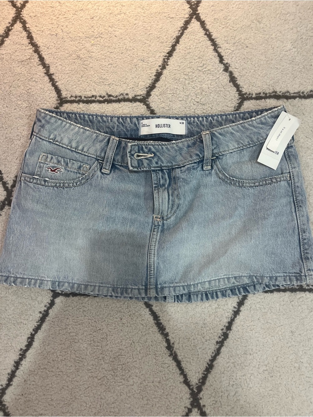 Hollister Light Blue Denim Mini Skirt with Frayed Hem